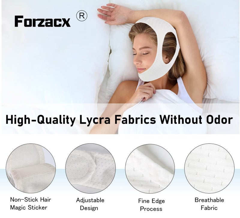 Forzacx Chin Strap for Cpap Users Anti Snoring Devices - Forzacx Breathable Cpap Chin Strap Snoring Solution, Soft Non-Stick Hair Snore Stopper, Elastic Easy to Wear - White - Image 3
